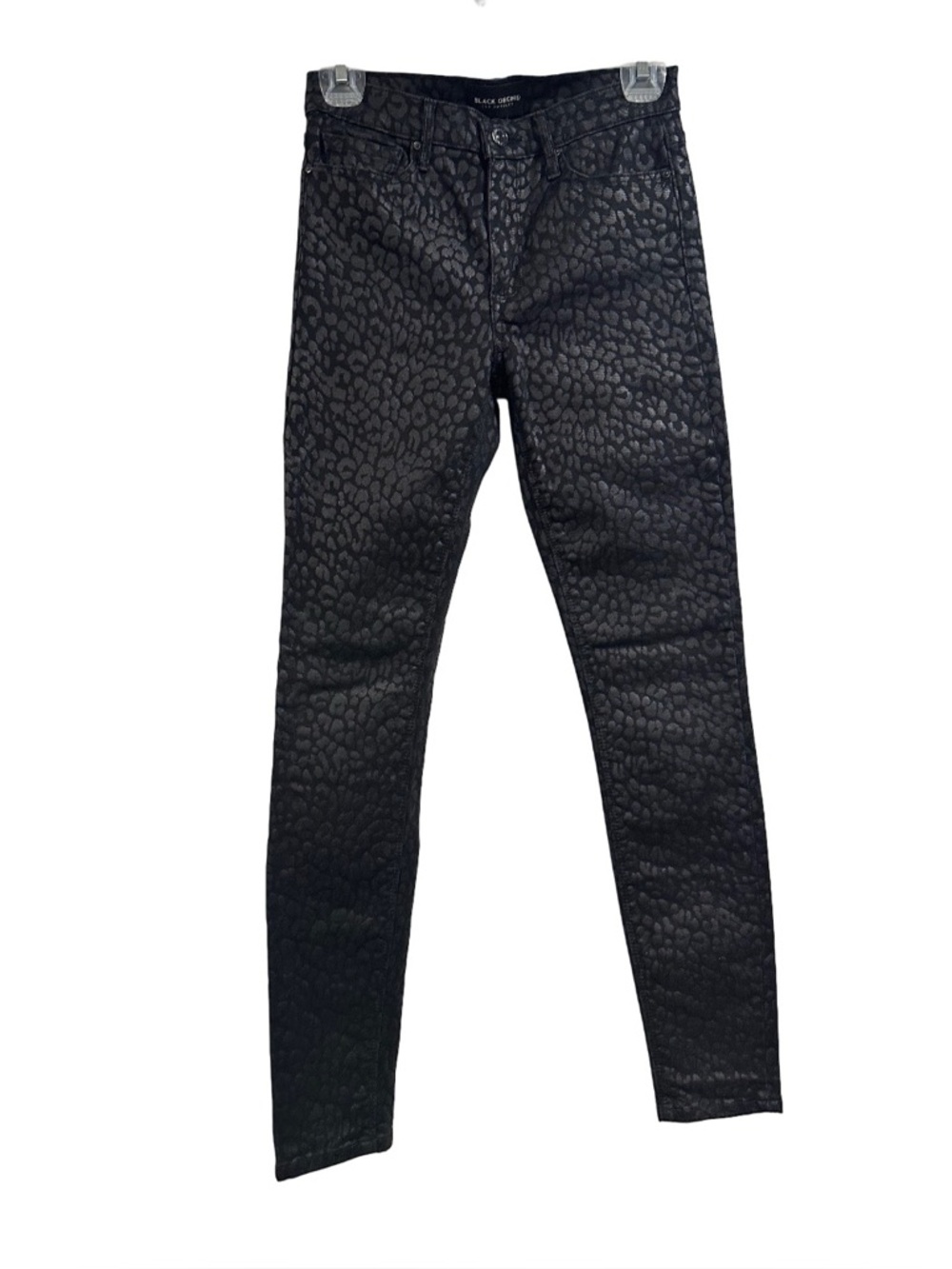 Black Orchid Gisele HighRise Super Skinny Black Leopard ShinyGray Textured Jeans - Picture 4 of 16